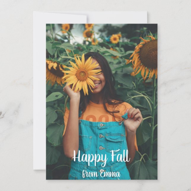 Modern turquoise "Happy Fall" Photo Custom Holiday Card (Front)