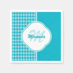 Modern Turquoise Houndstooth Monogram and Name Napkin