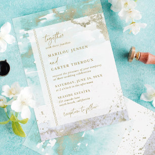 Modern Turquoise Lavender Gold Abstract Watercolor Invitation