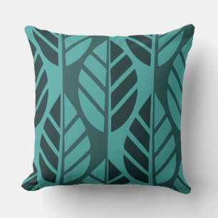 Modern Turquoise Leaf Patterned Throw Pillow