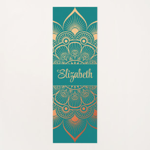 Modern Turquoise Mandala Custom Name Yoga Mat