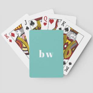 Modern Turquoise Mint Green Monogram Playing Cards