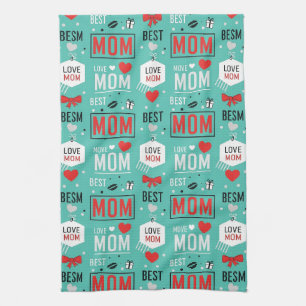 Modern Turquoise MOM Typography Pop Pattern Kitchen Towel