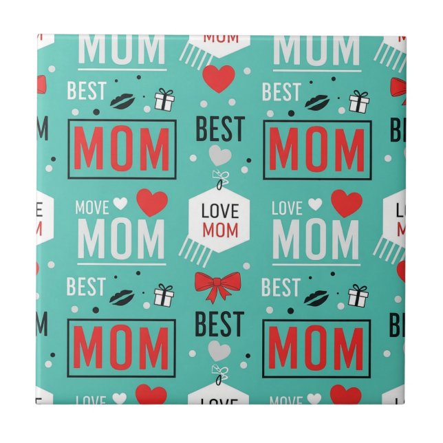 Modern Turquoise MOM Typography Pop Pattern Tile (Front)