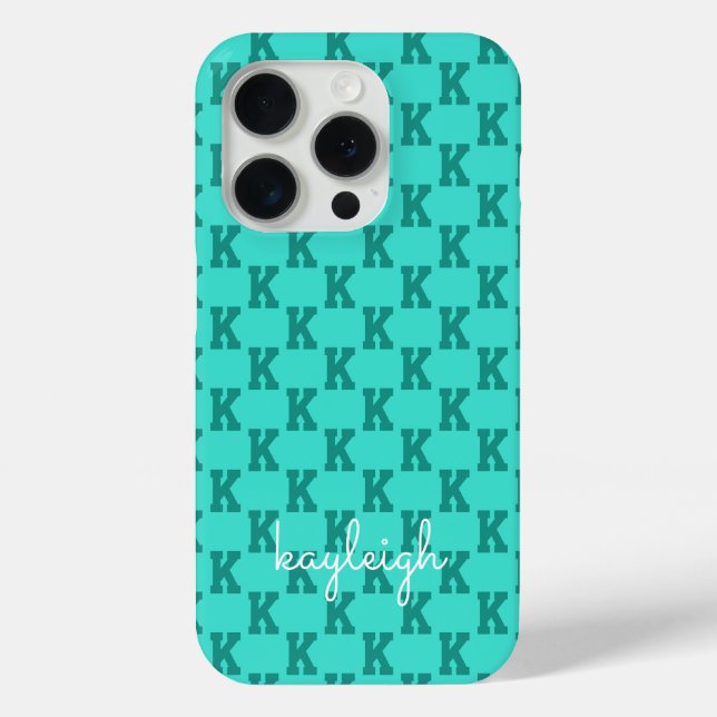 Modern Turquoise Monogram Name Solid Colour | Teal Case-Mate iPhone Case (Back)