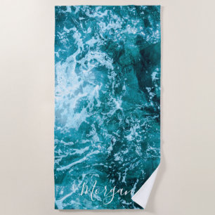 Modern Turquoise Ocean Waves Custom Beach Towel