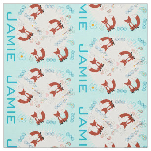 Modern Turquoise Personalized Fox Pattern Fabric