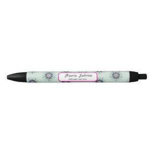 Modern turquoise Pink Floral Mandala Doodles  Black Ink Pen