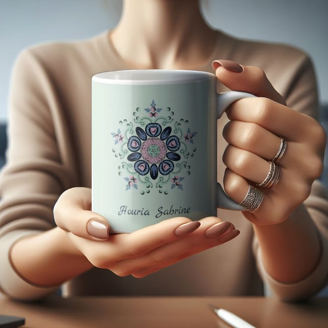 Modern turquoise Pink Floral Mandala Doodles  Coffee Mug (Creator Uploaded)