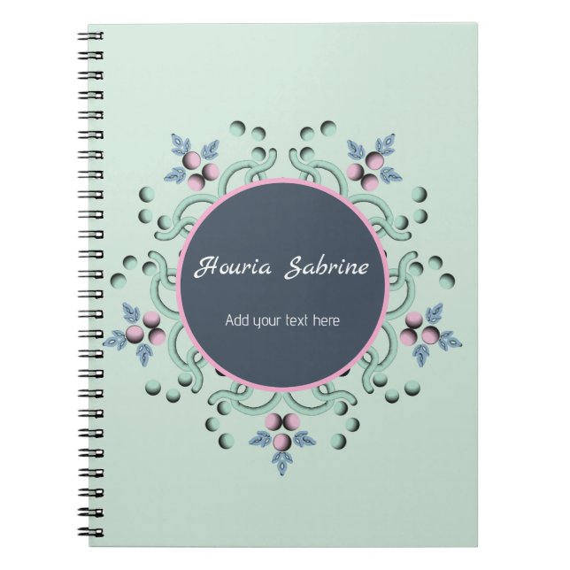 Modern turquoise Pink Floral Mandala Doodles  Notebook (Front)