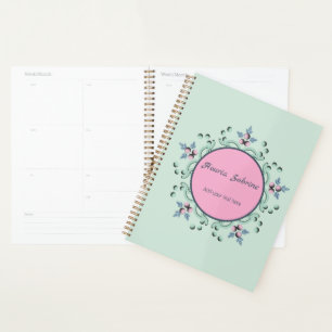 Modern turquoise Pink Floral Mandala Doodles Planner