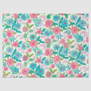 Modern Turquoise Pink Watercolor Floral Pattern Tissue Paper
