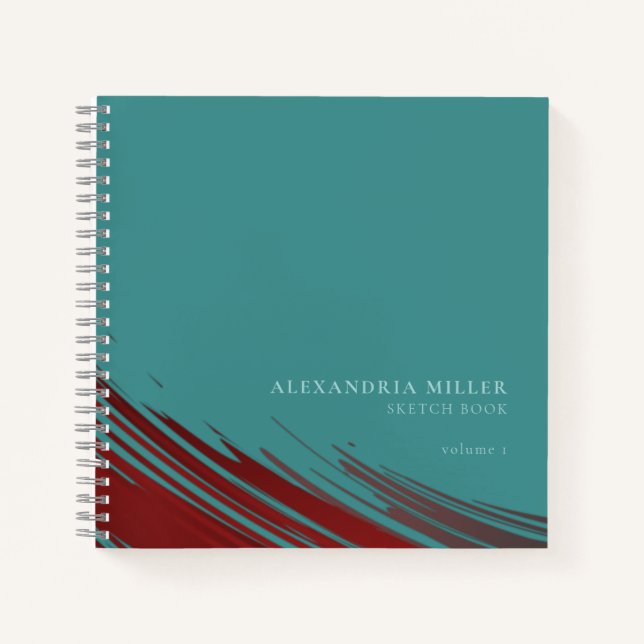 Modern Turquoise & Red Personalized Sketchbook Notebook (Front)