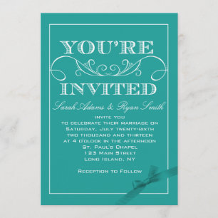 Modern Turquoise Ribbon Wedding Invitation
