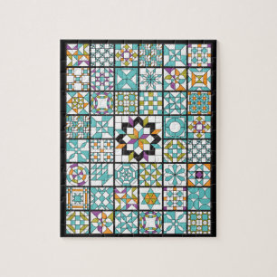 Modern Turquoise Sampler Quilt Jigsaw Puzzle