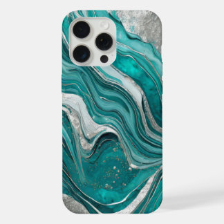 Modern Turquoise Silver Elegant Marble iPhone 15 Pro Max Case