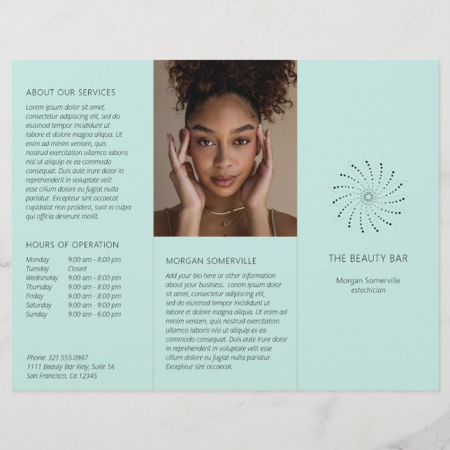 Modern Turquoise Spiral Dot Elegant Brochure (Front)
