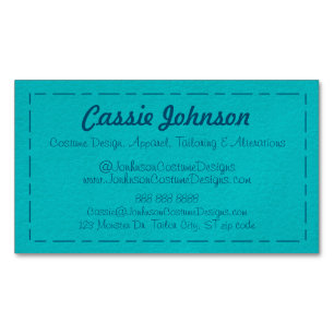 Modern Turquoise Stitched Faux Leather Magnetic Business Card