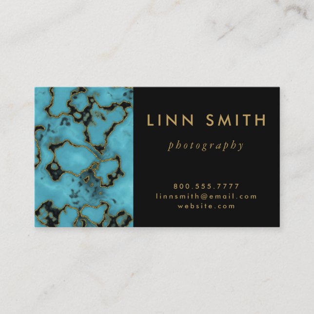 Modern Turquoise Stone Gold and Black Business Card (Front)