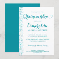 Modern Turquoise Teal Silver Sparkle Quinceanera