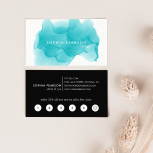 Modern Turquoise Watercolor Blot   Loyalty Card