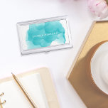 Modern Turquoise Watercolor | Personalized Business Card Holder<br><div class="desc">Elegant and colorful business card holder features your name and/or business name in white,  overlaid on a vibrant watercolor inkblot in cool tropical turquoise. Matching business cards and accessories also available.</div>