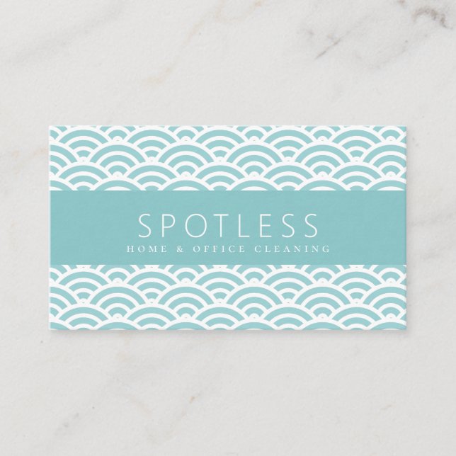Modern Turquoise Wave Pattern Cleaning Service Business Card (Front)