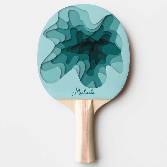 Modern Turquoise Waves Personalized Ping Pong Paddle (Front)