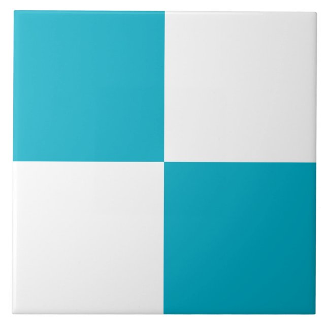 Modern Turquoise White Chequered Ceramic Tile (Front)