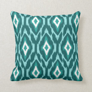 Modern turquoise white teal Ikat Tribal Pattern 1a Throw Pillow