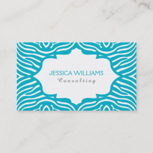 Modern Turquoise & White Zebra Print Pattern Business Card