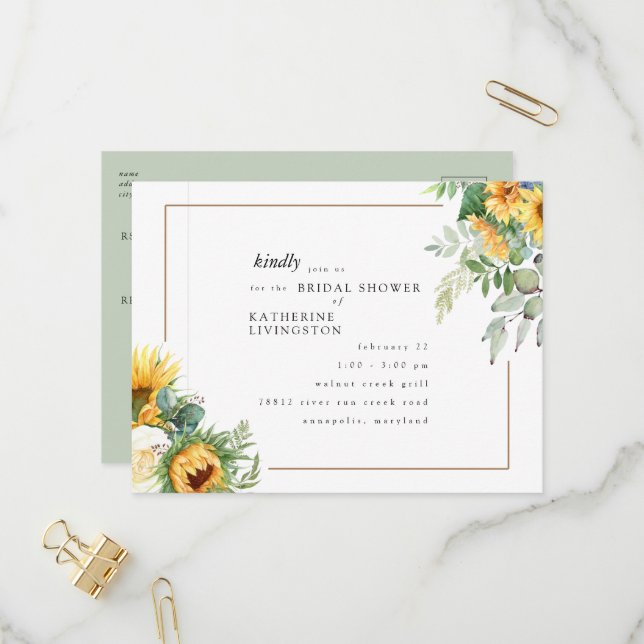 Modern Tuscan Sunflowers in Bloom Bridal Shower  Invitation Postcard (Front/Back In Situ)