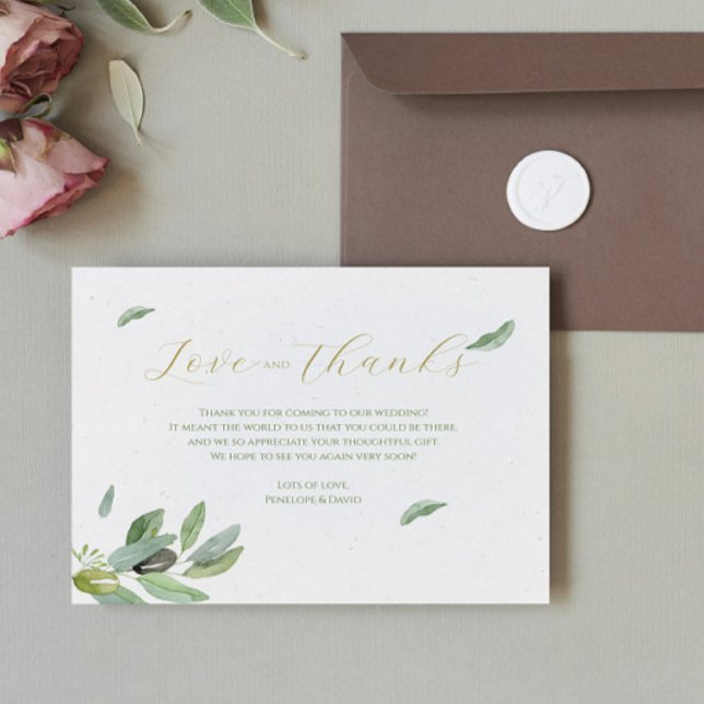 Modern Tuscany Olive Leaves Branch-Thank You Card (Creator Uploaded)