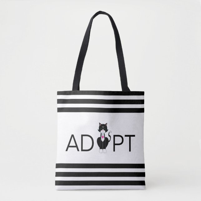 Modern Tuxedo Wild Cat Adopt Tote Bag (Front)