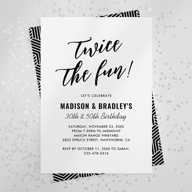 Modern Twice The Fun Joint Birthday Party Invitation (Creator Uploaded)