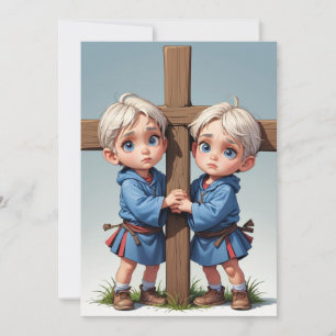 modern twin baptism invitations