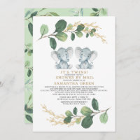 Modern Twin Elephant Greenery Baby Shower By Mail