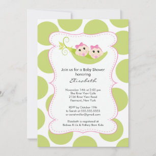 Modern Twin Girls In Pea Pod Baby Shower Invitation