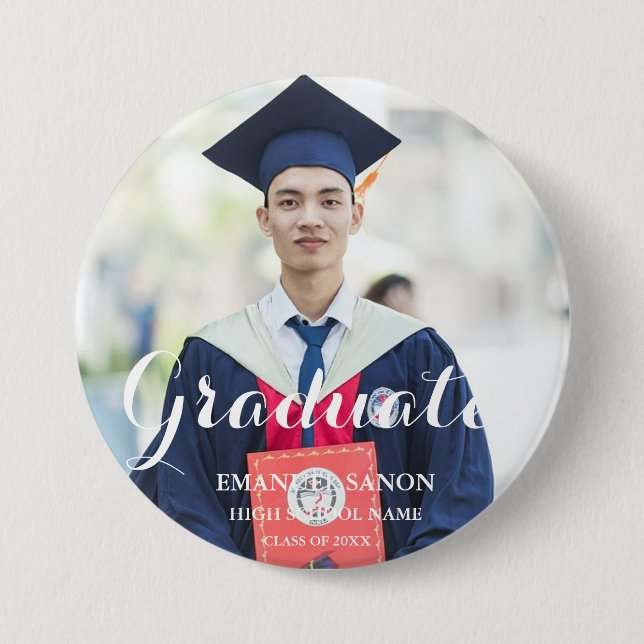 Modern Twin Graduate  Script Classic Photo Button (Front)