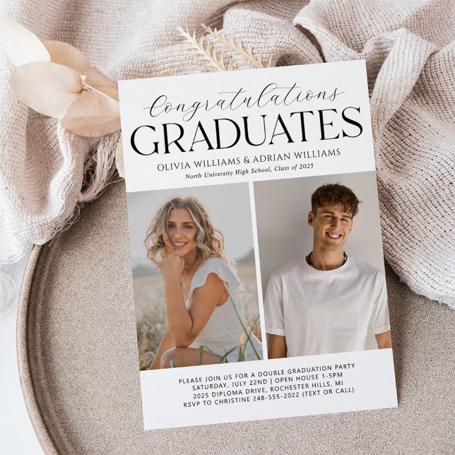 Modern Twin Graduates Photo Graduation Party Invitation (Creator Uploaded)