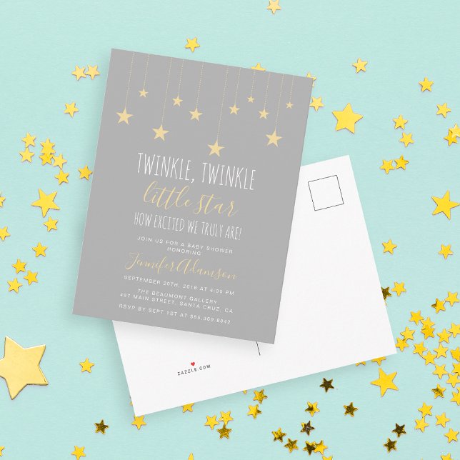 Modern Twinkle Little Star Baby Shower Invitation Postcard (Creator Uploaded)