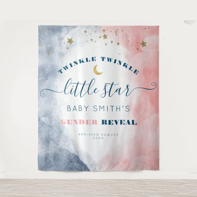 Modern Twinkle Twinkle Gender Reveal Backdrop Tapestry (Front)