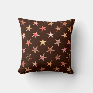 Modern Twinkling Stars, Chocolate Brown and Tan Throw Pillow