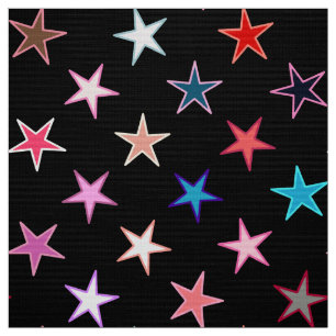 Modern Twinkling Stars, Jewel Colours on Black Fabric
