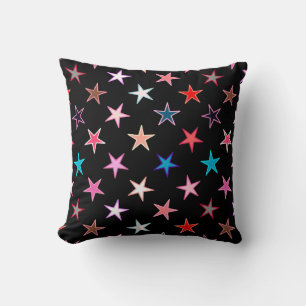 Modern Twinkling Stars, Jewel Colours on Black Throw Pillow