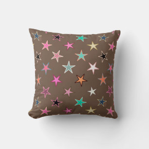 Modern Twinkling Stars, Taupe Tan & multi Pastels Throw Pillow