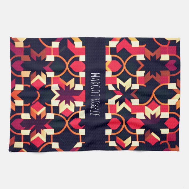Modern twitch Red Black Geometric Pattern Kitchen Towel (Horizontal)