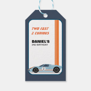 Modern Two Fast Race Car Boy 2nd Birthday Gift Tags