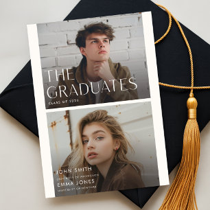 Modern Two Graduates Double Joint Graduation Thank You Card