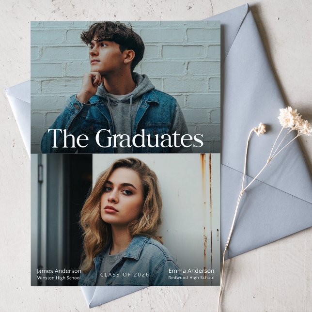 Modern Two Graduates Twin Double Graduation Announcement (Creator Uploaded)